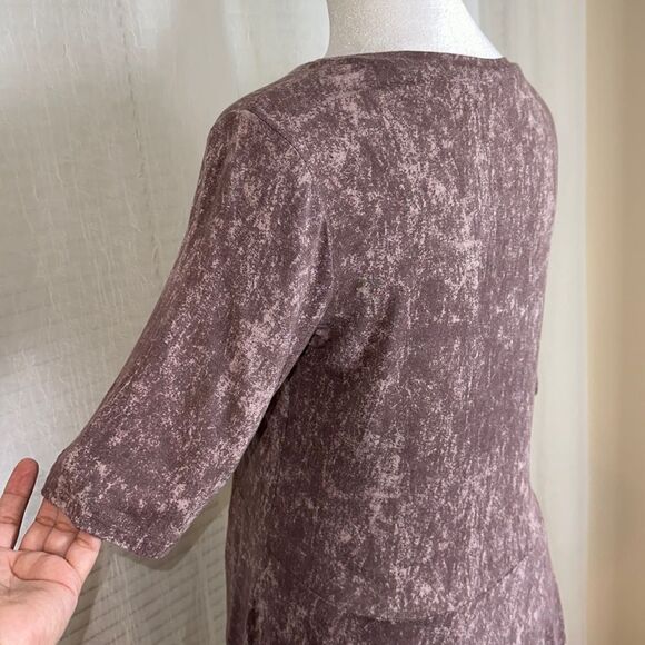 LOGO XS Brown Ivory Almost Mauve Asymmetrical V-Neck Quarter Sleeve Tunic - Picture 6 of 12